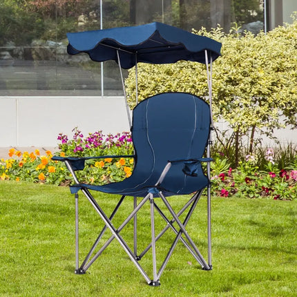 Portable Folding Beach Canopy Chair with Cup Holders-Blue - Blue - Camping Furniture