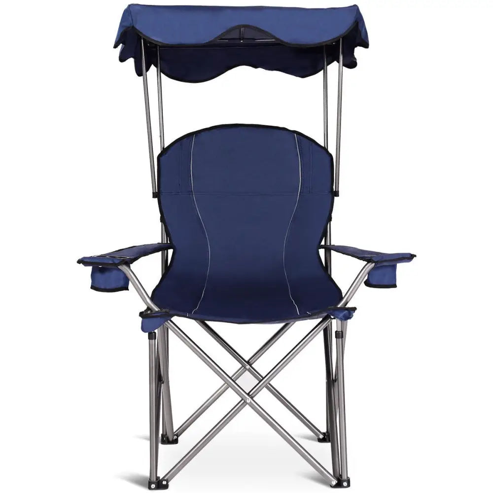Portable Folding Beach Canopy Chair with Cup Holders-Blue - Blue - Camping Furniture