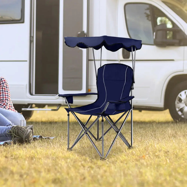 Portable Folding Beach Canopy Chair with Cup Holders-Blue - Blue - Camping Furniture