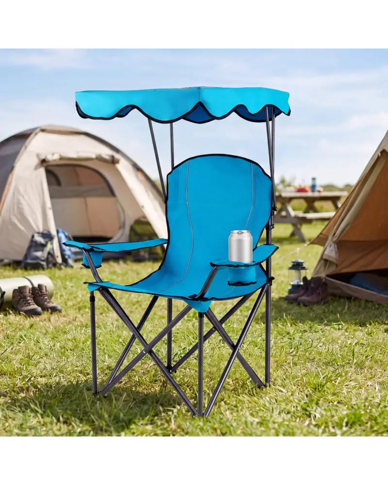 Portable Folding Beach Canopy Chair with Cup Holders-Light Blue - Light Blue - Camping Furniture