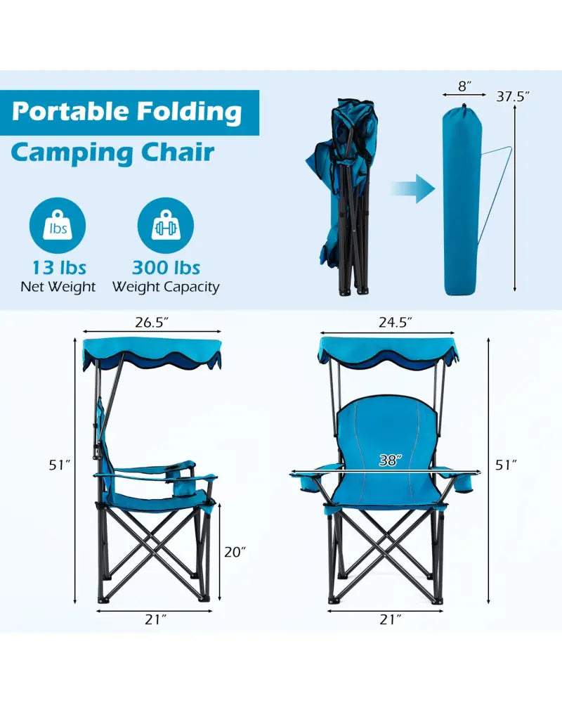 Portable Folding Beach Canopy Chair with Cup Holders-Light Blue - Light Blue - Camping Furniture