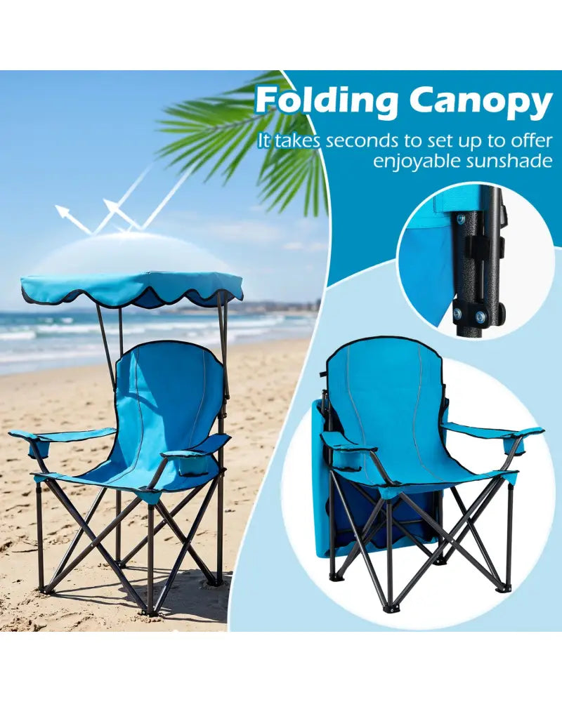 Portable Folding Beach Canopy Chair with Cup Holders-Light Blue - Light Blue - Camping Furniture