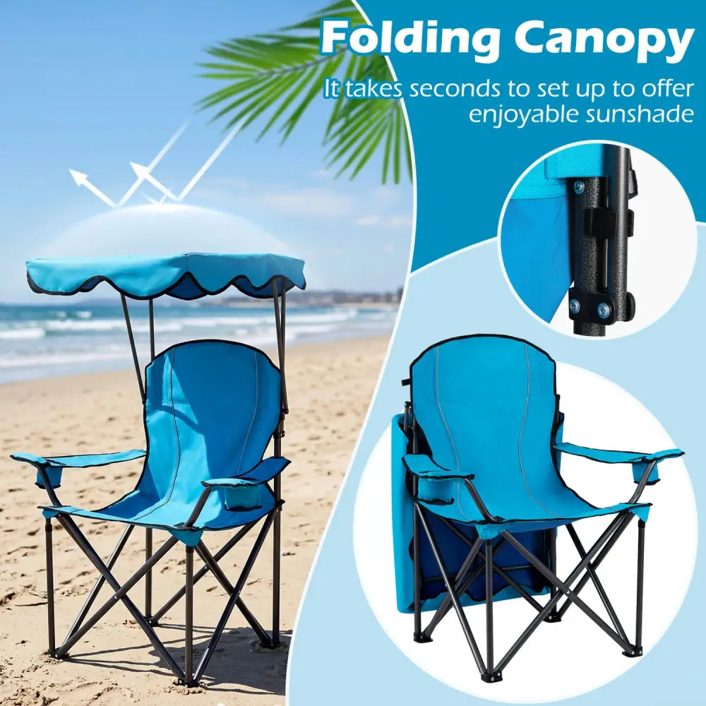 Portable Folding Beach Canopy Chair with Cup Holders-Light Blue - Light Blue - Camping Furniture