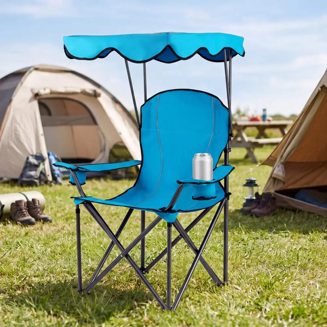 Portable Folding Beach Canopy Chair with Cup Holders-Light Blue - Light Blue - Camping Furniture