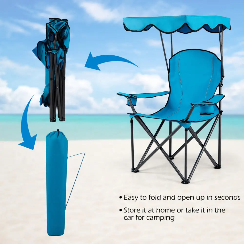 Portable Folding Beach Canopy Chair with Cup Holders-Light Blue - Light Blue - Camping Furniture