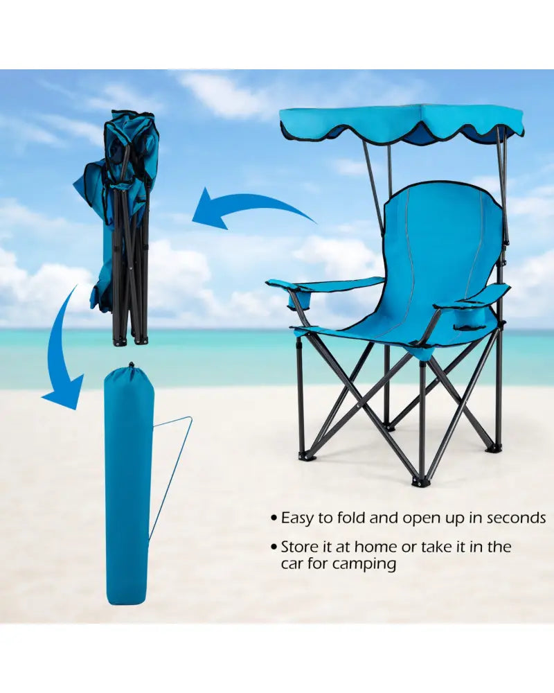 Portable Folding Beach Canopy Chair with Cup Holders-Light Blue - Light Blue - Camping Furniture