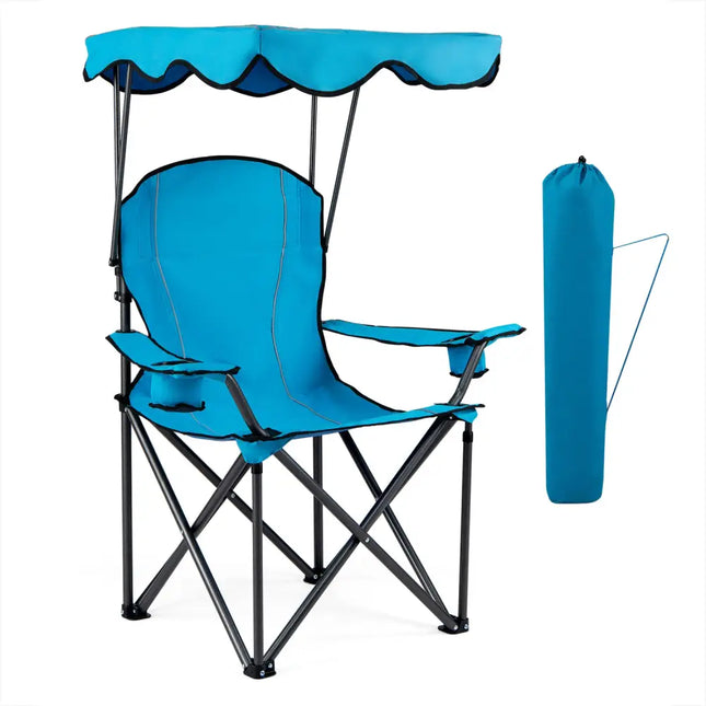 Portable Folding Beach Canopy Chair with Cup Holders-Light Blue - Light Blue - Camping Furniture
