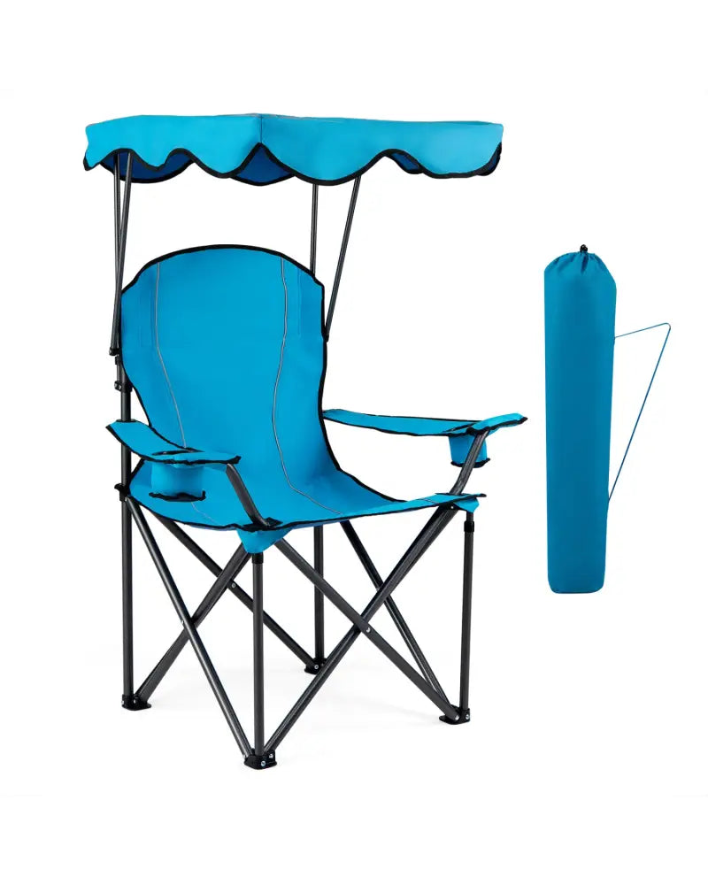 Portable Folding Beach Canopy Chair with Cup Holders-Light Blue - Light Blue - Camping Furniture
