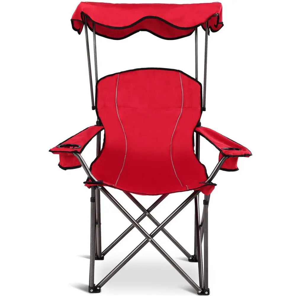Portable Folding Beach Canopy Chair with Cup Holders-Red - Red - Camping Furniture
