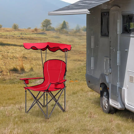 Portable Folding Beach Canopy Chair with Cup Holders-Red - Red - Camping Furniture