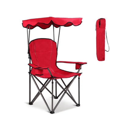 Portable Folding Beach Canopy Chair with Cup Holders-Red - Red - Camping Furniture