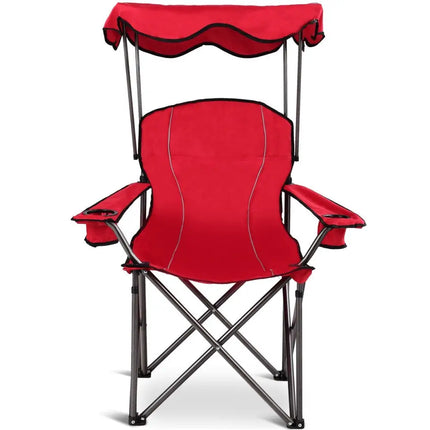 Portable Folding Beach Canopy Chair with Cup Holders-Red - Red - Camping Furniture