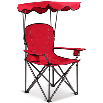 Portable Folding Beach Canopy Chair with Cup Holders-Red - Red - Camping Furniture
