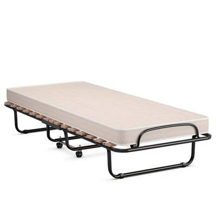 Portable Folding Bed with Memory Foam Mattress and Sturdy Metal Frame Made in Italy-Beige - Beige - Folding Beds