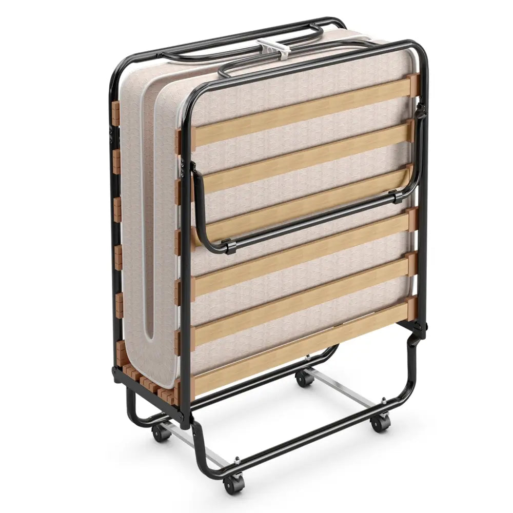 Portable Folding Bed with Memory Foam Mattress and Sturdy Metal Frame Made in Italy-Beige - Beige - Folding Beds
