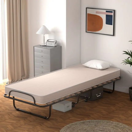Portable Folding Bed with Memory Foam Mattress and Sturdy Metal Frame Made in Italy-Beige - Beige - Folding Beds