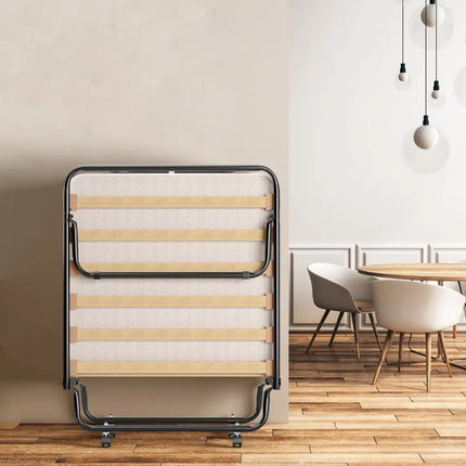 Portable Folding Bed with Memory Foam Mattress and Sturdy Metal Frame Made in Italy-Beige - Beige - Folding Beds