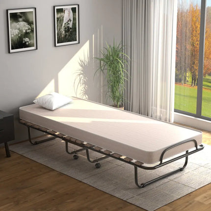 Portable Folding Bed with Memory Foam Mattress and Sturdy Metal Frame Made in Italy-Beige - Beige - Folding Beds