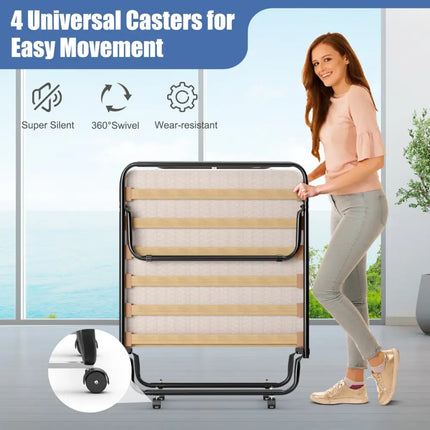 Portable Folding Bed with Memory Foam Mattress and Sturdy Metal Frame Made in Italy-Beige - Beige - Folding Beds