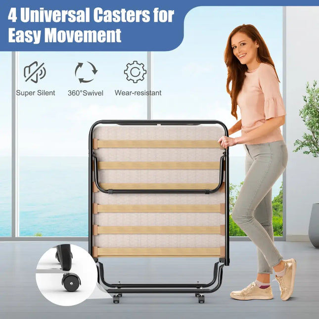 Portable Folding Bed with Memory Foam Mattress and Sturdy Metal Frame Made in Italy-Beige - Beige - Folding Beds