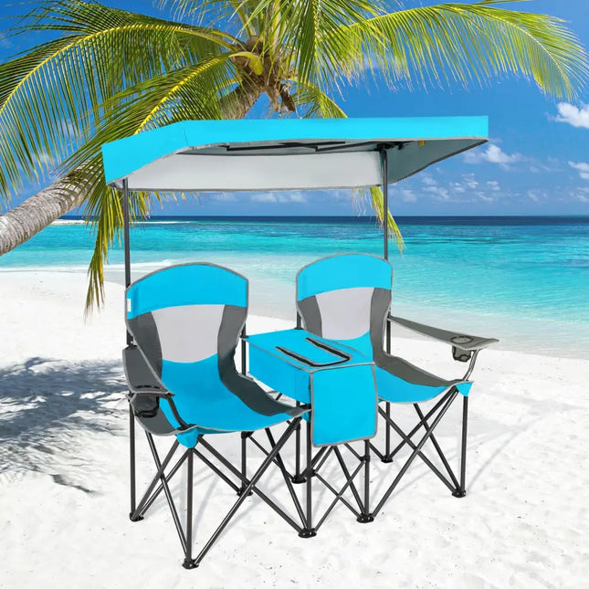 Portable Folding Camping Canopy Chairs with Cup Holder-Blue - Blue - Camping Furniture