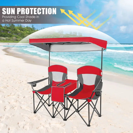 Portable Folding Camping Canopy Chairs with Cup Holder-Red - Red - Camping Furniture