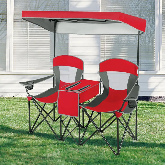 Portable Folding Camping Canopy Chairs with Cup Holder-Red - Red - Camping Furniture