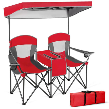 Portable Folding Camping Canopy Chairs with Cup Holder-Red - Red - Camping Furniture