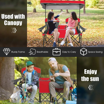 Portable Folding Camping Canopy Chairs with Cup Holder-Red - Red - Camping Furniture