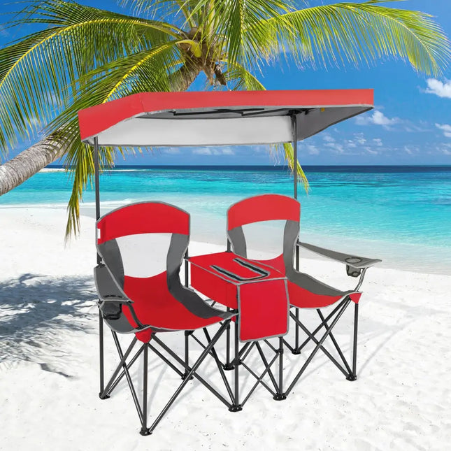 Portable Folding Camping Canopy Chairs with Cup Holder-Red - Red - Camping Furniture
