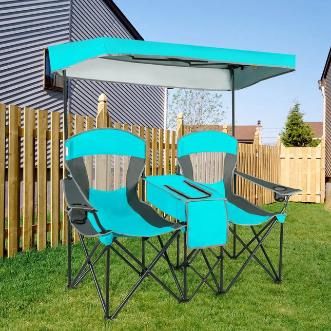 Portable Folding Camping Canopy Chairs with Cup Holder-Turquoise - Turquoise - Camping Furniture