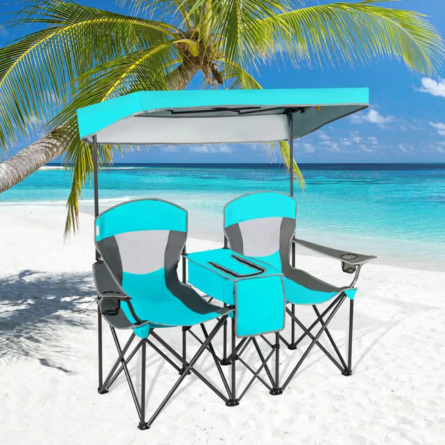 Portable Folding Camping Canopy Chairs with Cup Holder-Turquoise - Turquoise - Camping Furniture