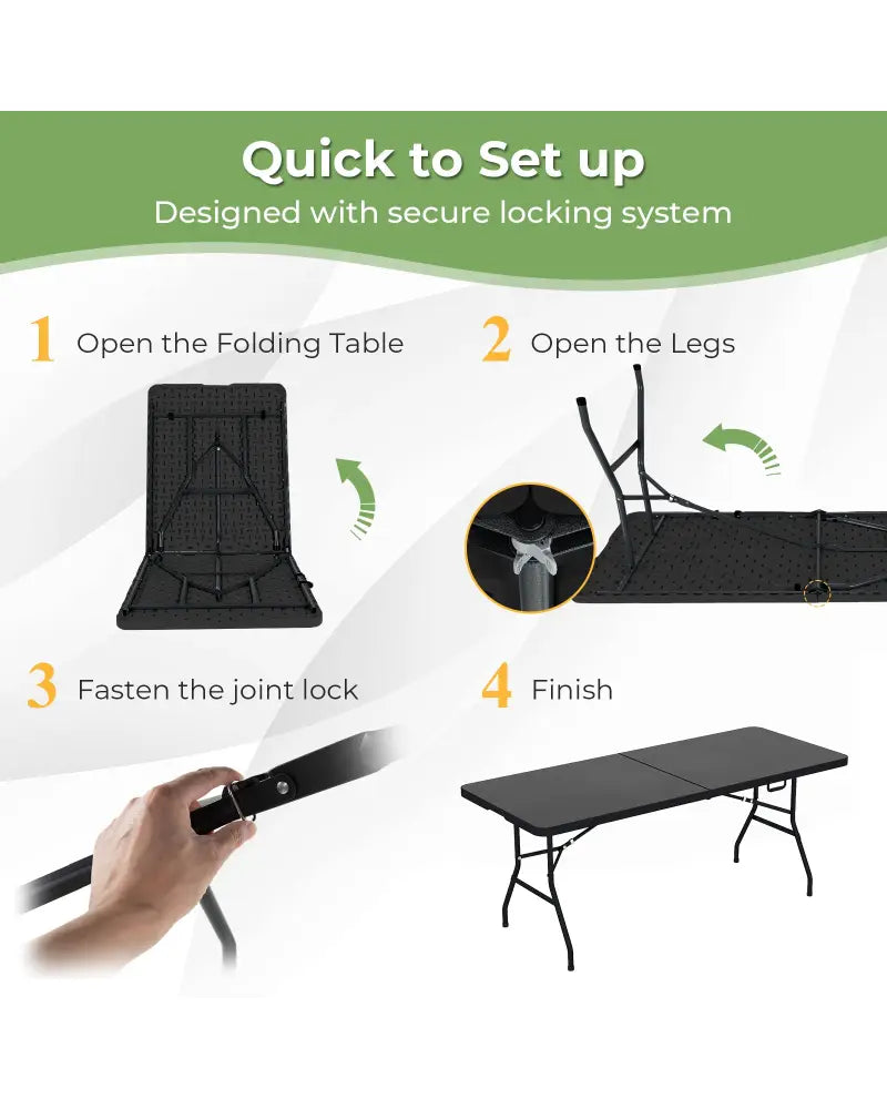 Portable Folding Camping Table with Carrying Handle-Black - Black - Camping Furniture