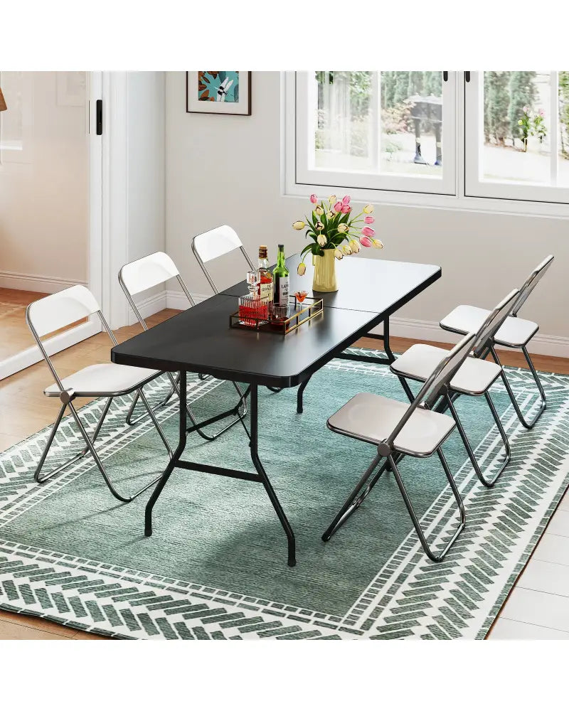 Portable Folding Camping Table with Carrying Handle-Black - Black - Camping Furniture