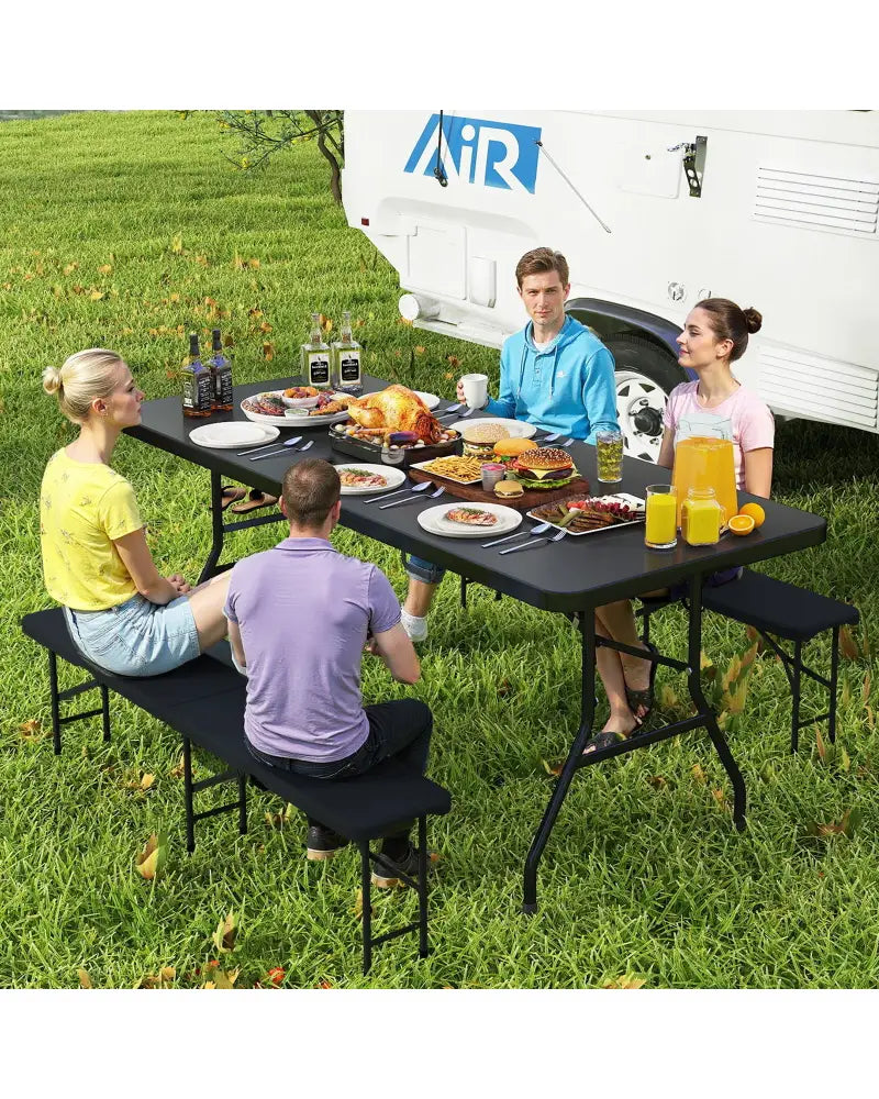 Portable Folding Camping Table with Carrying Handle-Black - Black - Camping Furniture