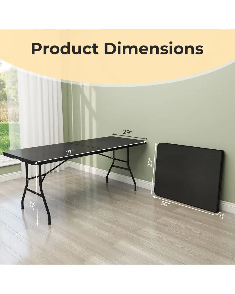 Portable Folding Camping Table with Carrying Handle-Black - Black - Camping Furniture