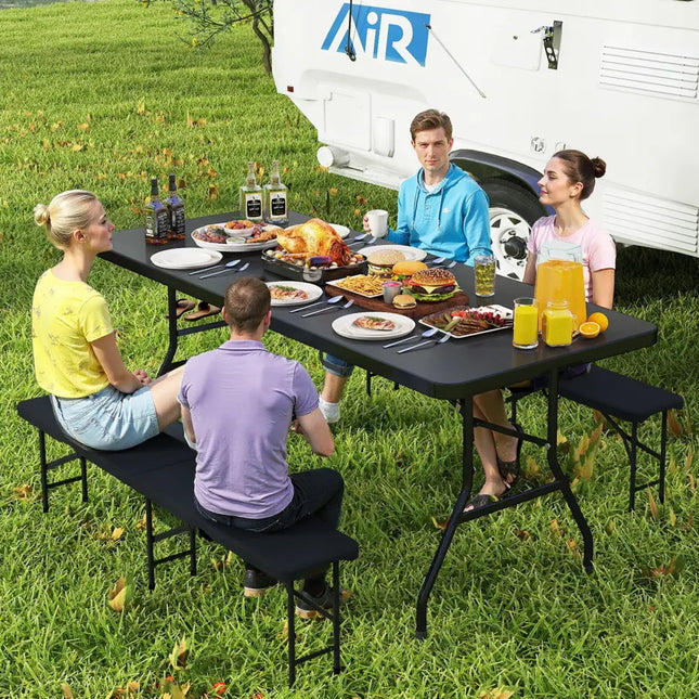Portable Folding Camping Table with Carrying Handle-Black - Black - Camping Furniture