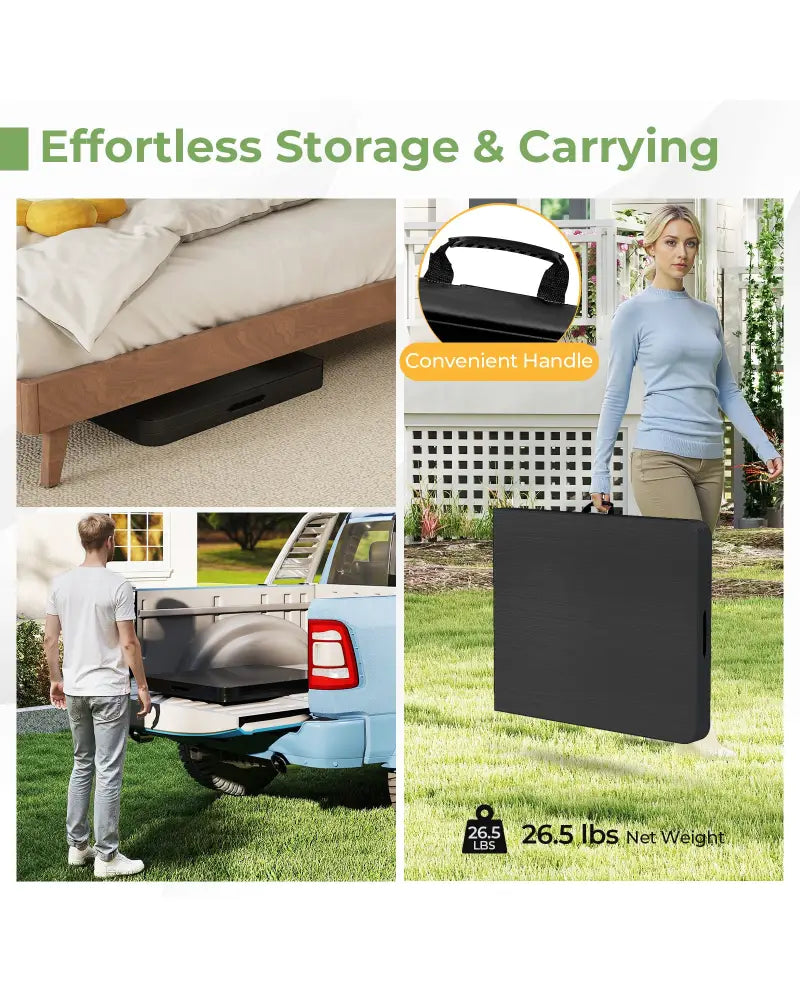 Portable Folding Camping Table with Carrying Handle-Black - Black - Camping Furniture