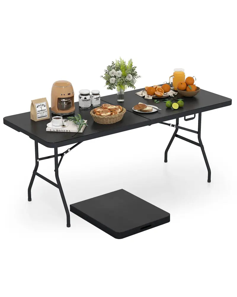 Portable Folding Camping Table with Carrying Handle-Black - Black - Camping Furniture