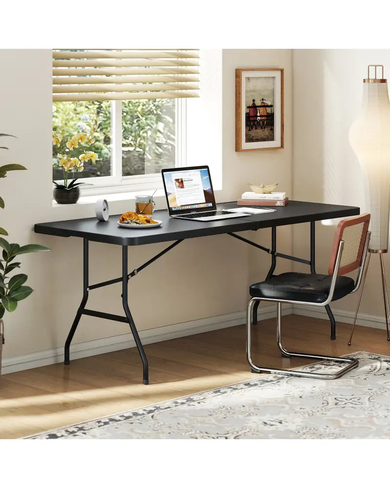 Portable Folding Camping Table with Carrying Handle-Black - Black - Camping Furniture