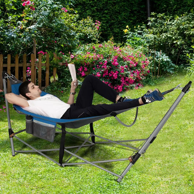 Portable Folding Hammock with Hammock Stand-Blue - Blue - Hammocks