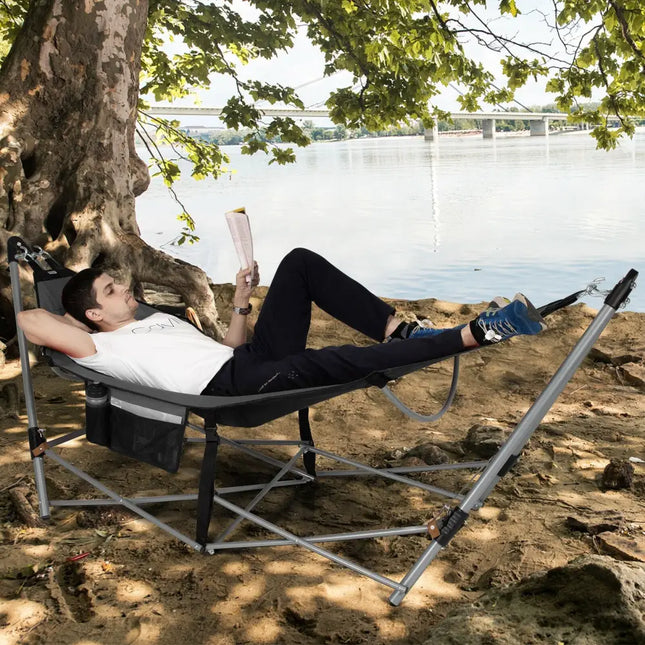 Portable Folding Hammock with Hammock Stand-Gray - Gray - Hammocks