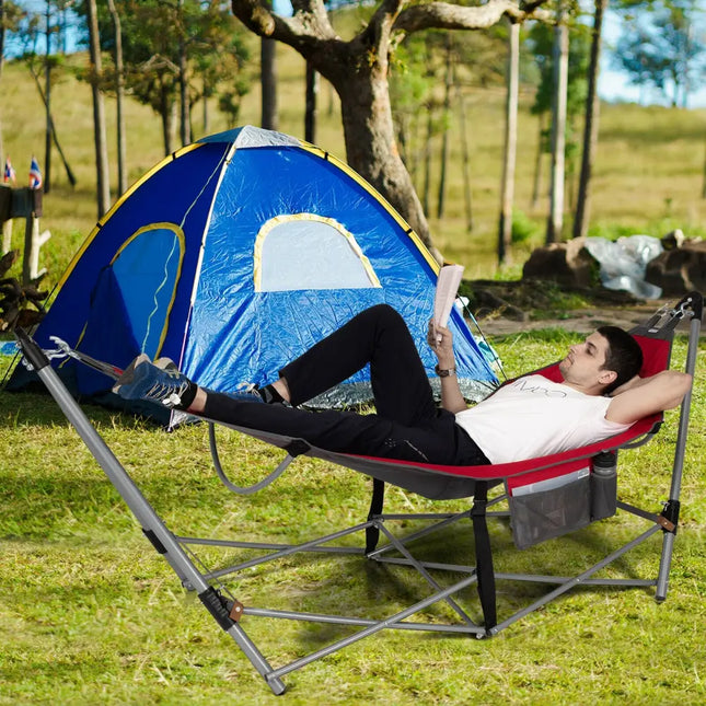 Portable Folding Hammock with Hammock Stand-Red - Red - Hammocks