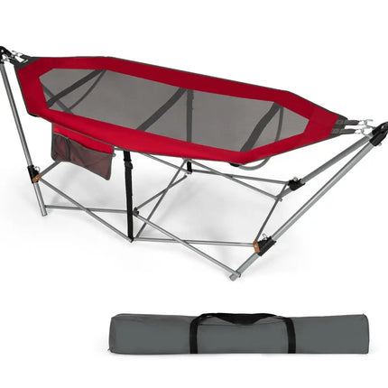 Portable Folding Hammock with Hammock Stand-Red - Red - Hammocks