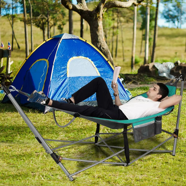 Portable Folding Hammock with Hammock Stand-Turquoise - Turquoise - Hammocks