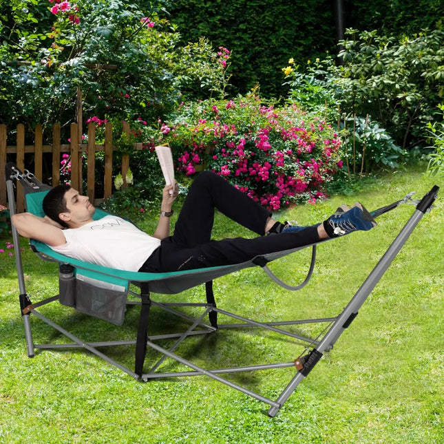 Portable Folding Hammock with Hammock Stand-Turquoise - Turquoise - Hammocks