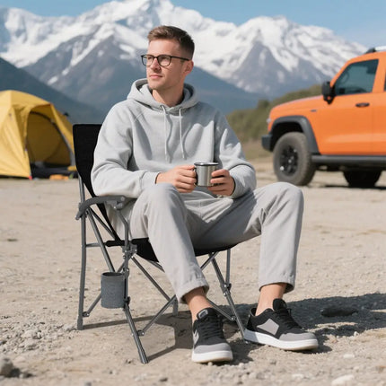 Portable Folding Oxford Cloth Camping Chair with Cup Holder and Side Pocket-Grey - Gray - Camping Furniture