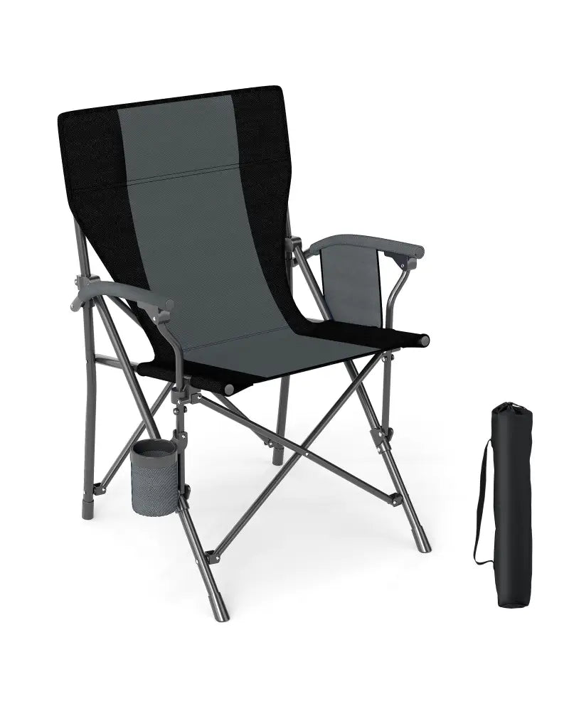 Portable Folding Oxford Cloth Camping Chair with Cup Holder and Side Pocket-Grey - Gray - Camping Furniture
