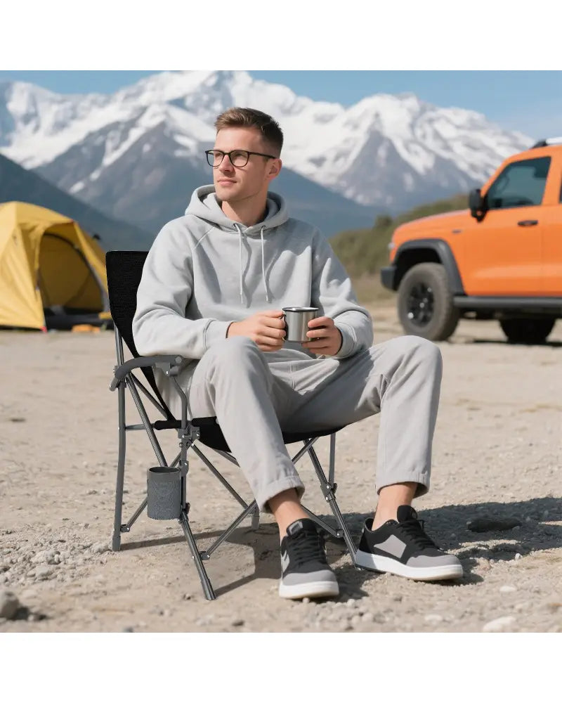 Portable Folding Oxford Cloth Camping Chair with Cup Holder and Side Pocket-Grey - Gray - Camping Furniture