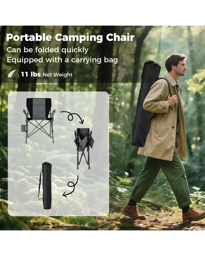 Portable Folding Oxford Cloth Camping Chair with Cup Holder and Side Pocket-Grey - Gray - Camping Furniture